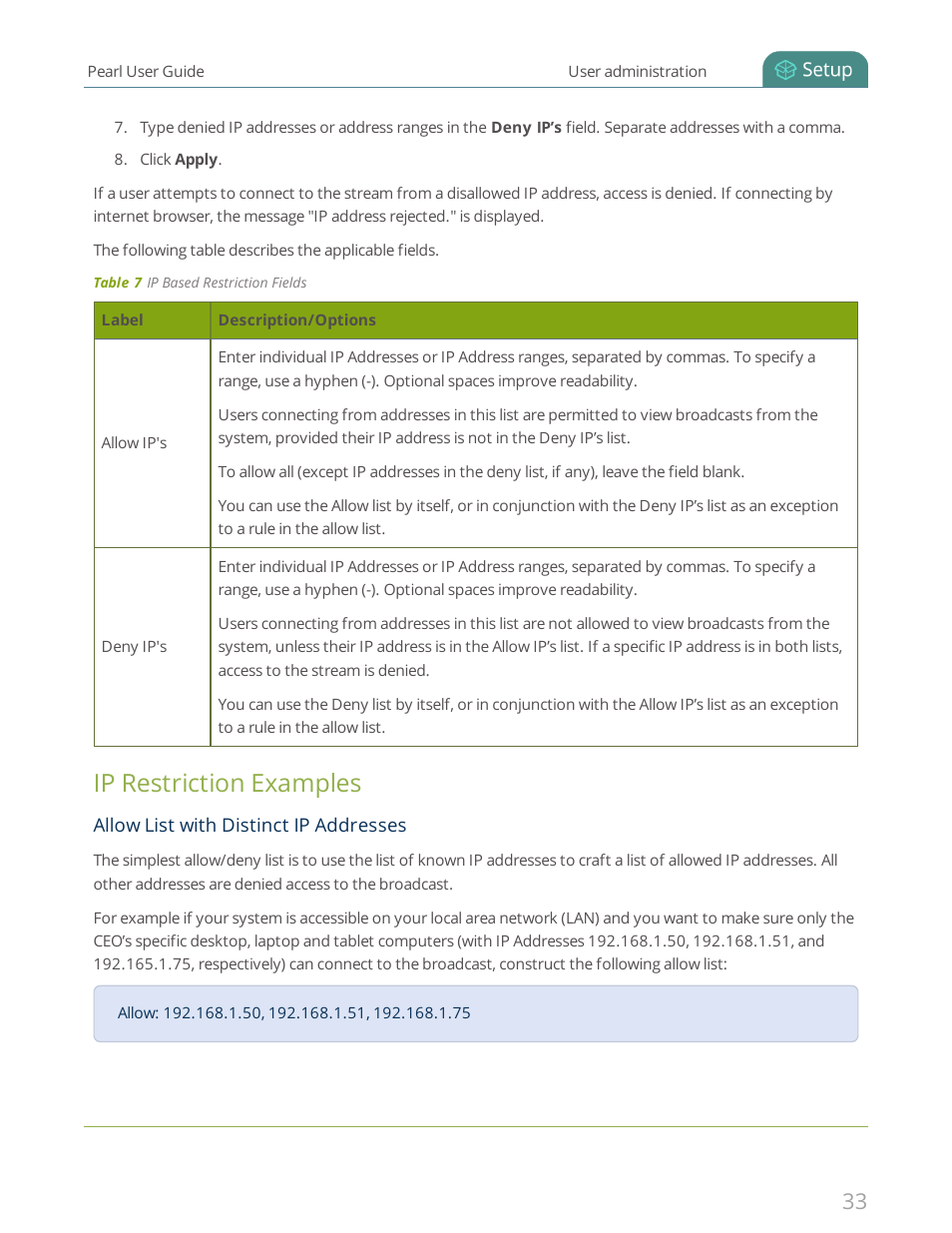 Ip restriction examples | Epiphan Pearl User Manual | Page 46 / 342