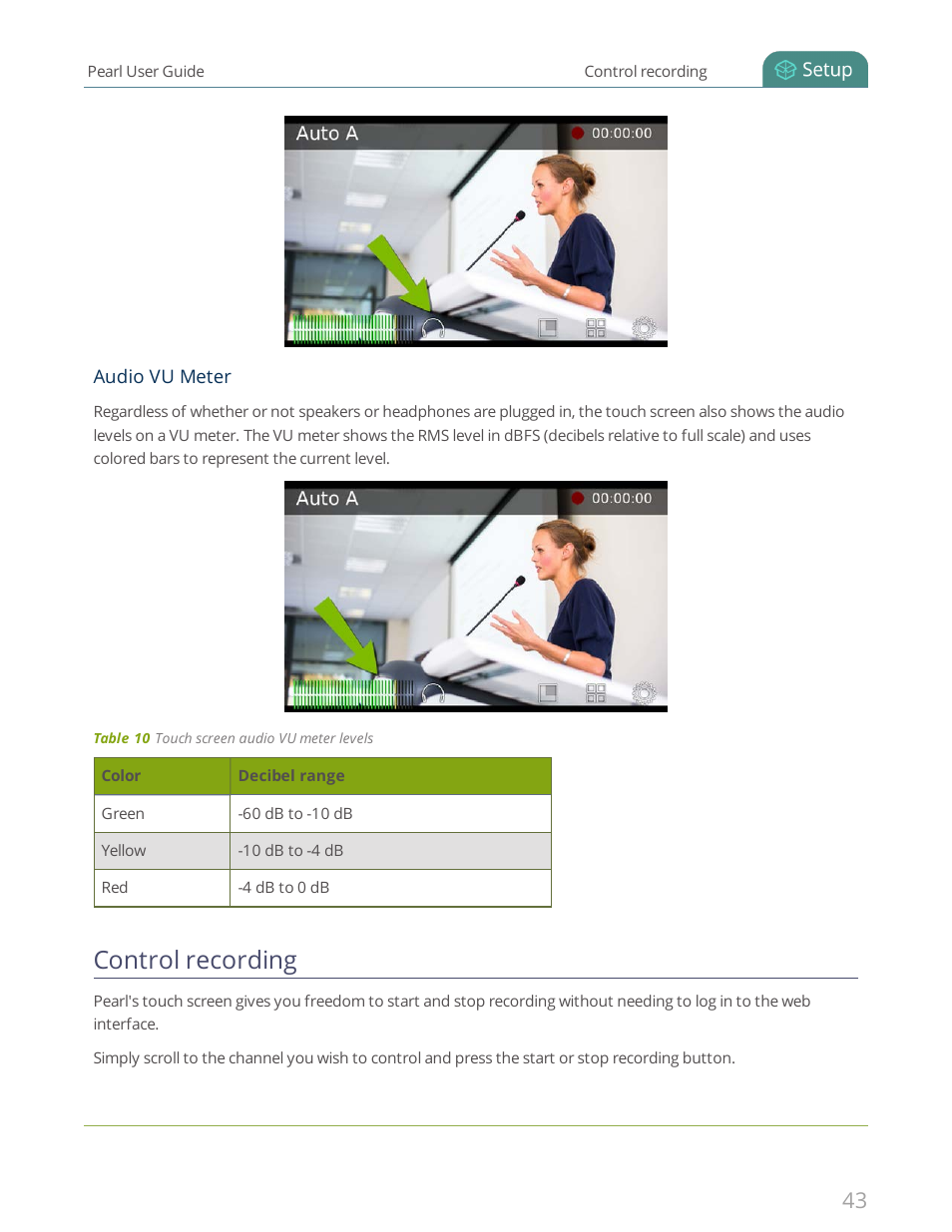 Control recording, Audio, Vu meter | Epiphan Pearl User Manual | Page 56 / 342