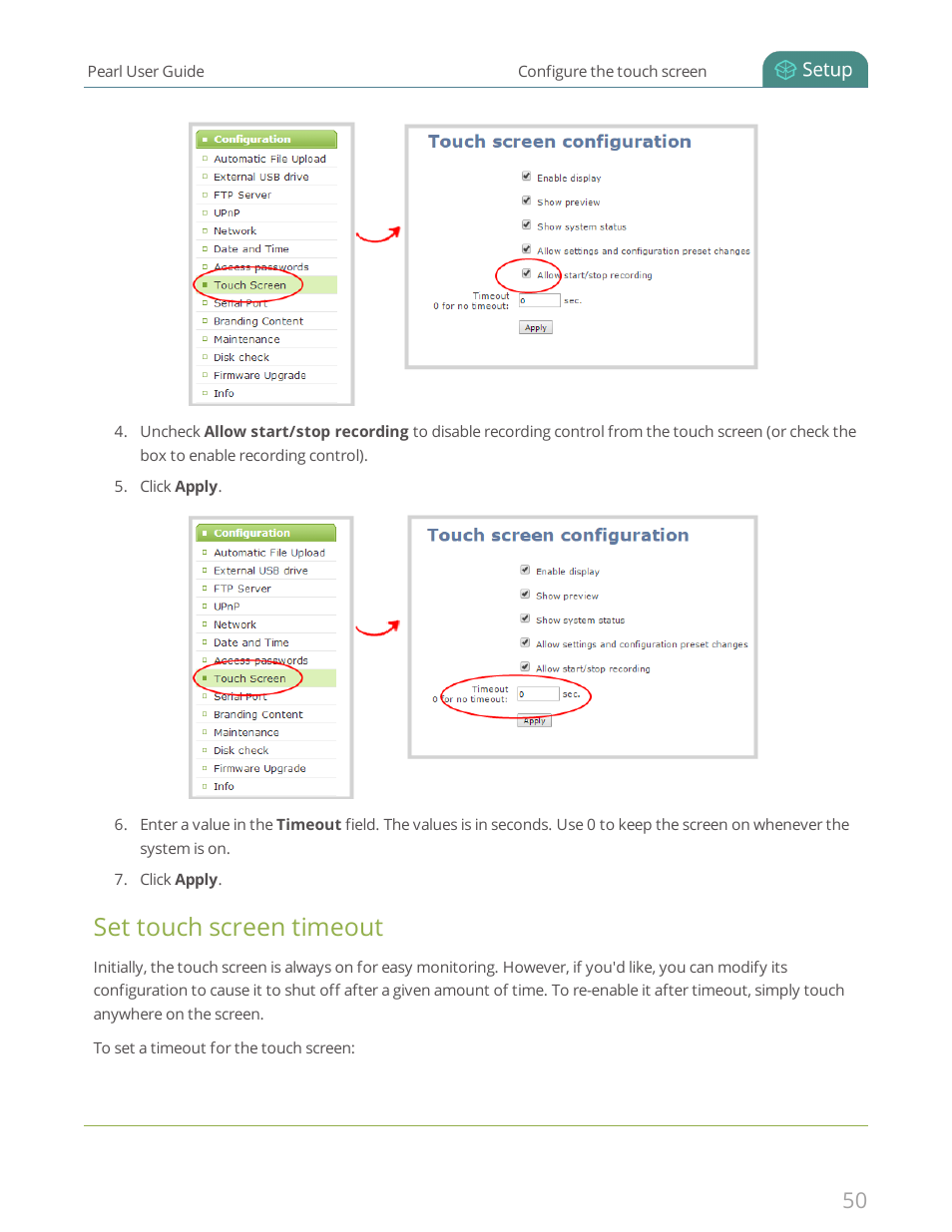 Set touch screen timeout | Epiphan Pearl User Manual | Page 63 / 342