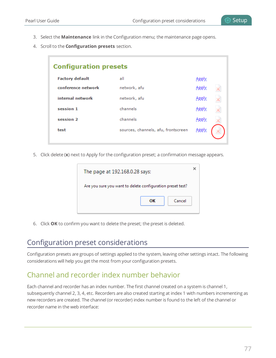 Configuration preset considerations, Channel and recorder index number behavior | Epiphan Pearl User Manual | Page 90 / 342