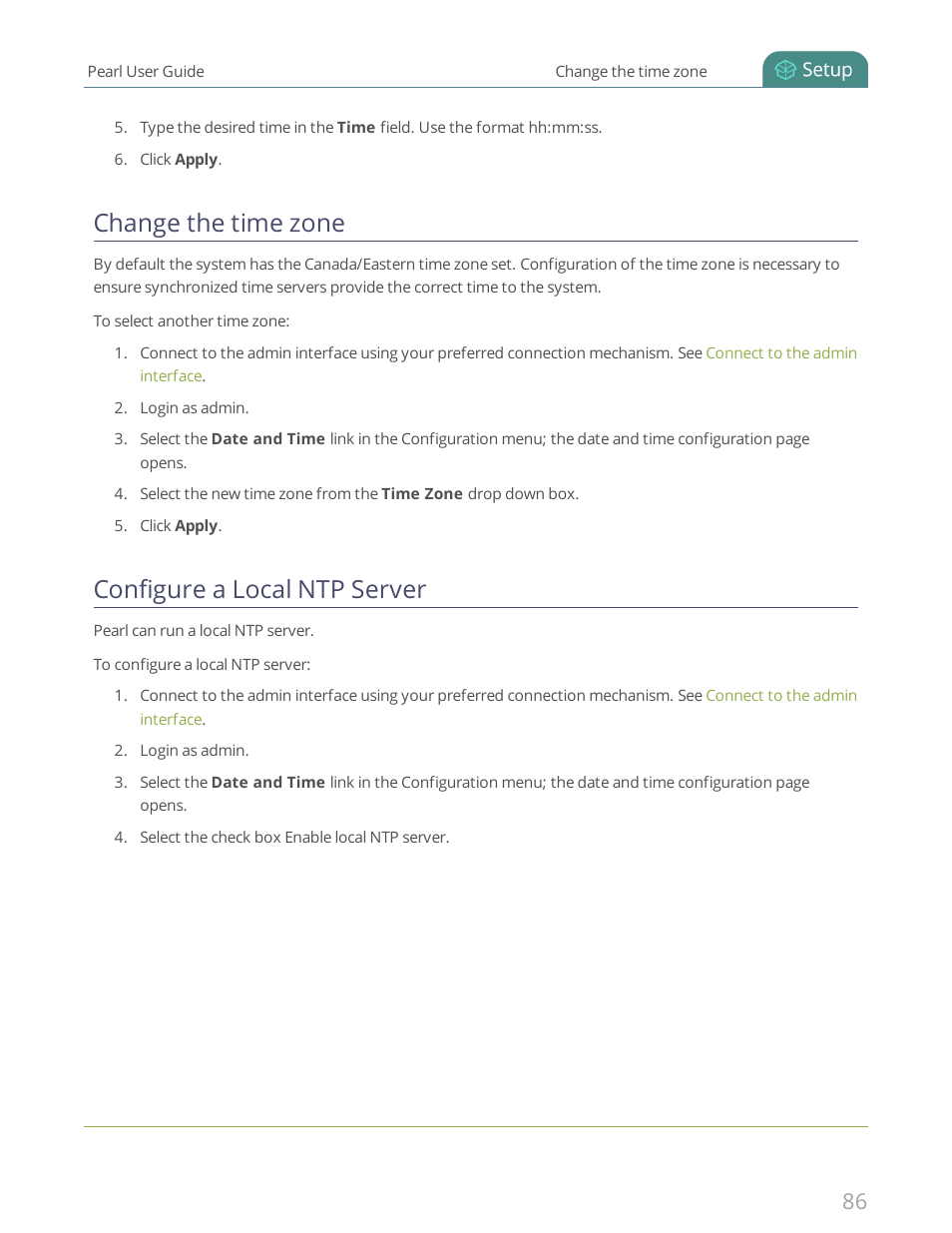 Change the time zone, Configure a local ntp server | Epiphan Pearl User Manual | Page 99 / 342
