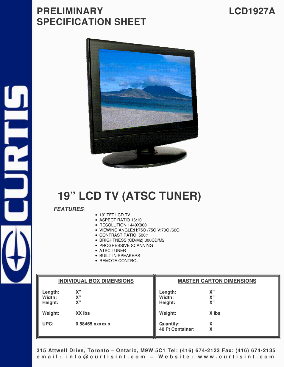 Curtis LCD1927A User Manual | 1 page