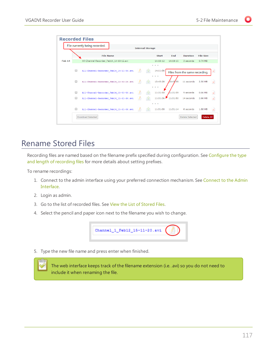 Rename stored files | Epiphan VGADVI Recorder User Manual | Page 126 / 209