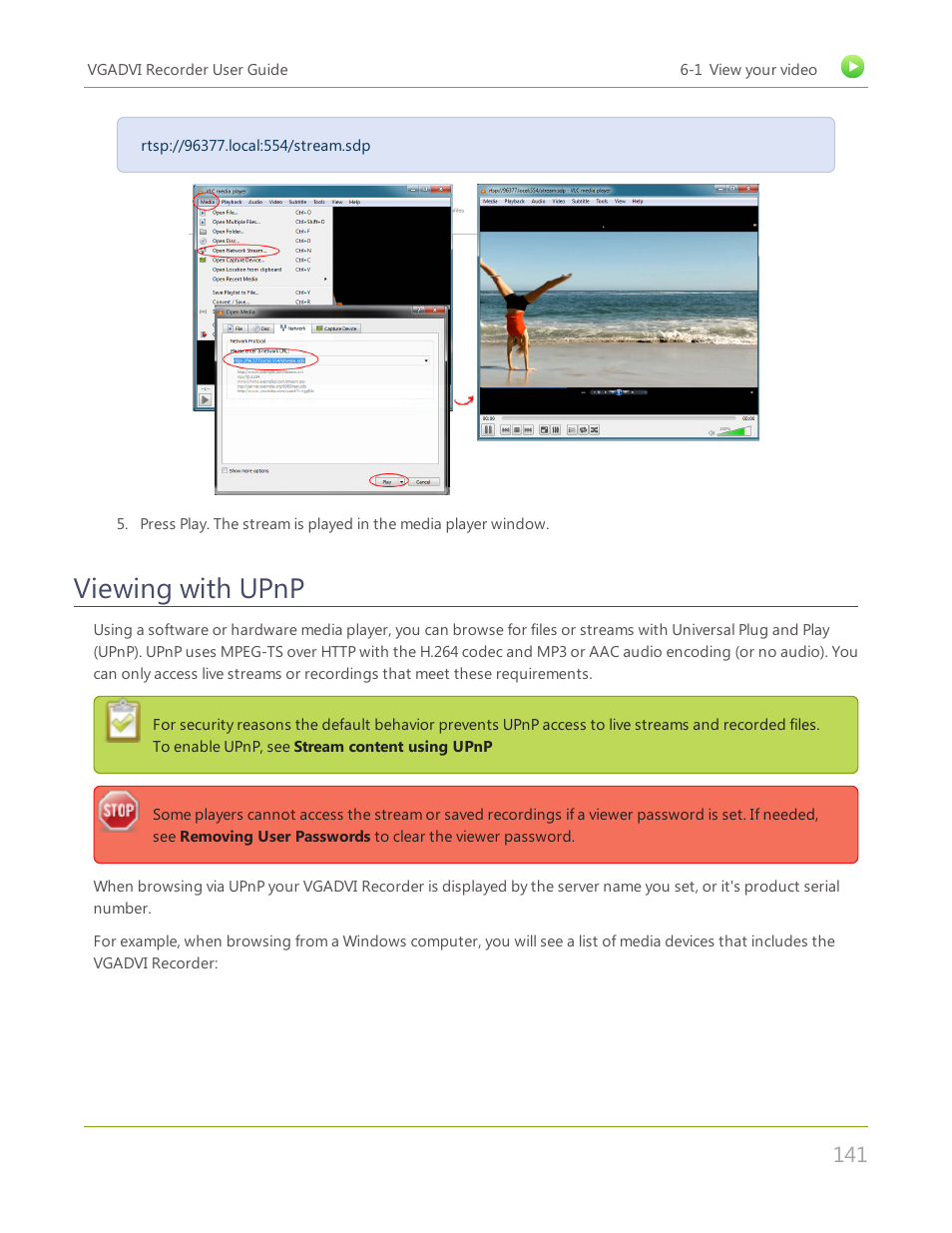 Viewing with upnp | Epiphan VGADVI Recorder User Manual | Page 150 / 209