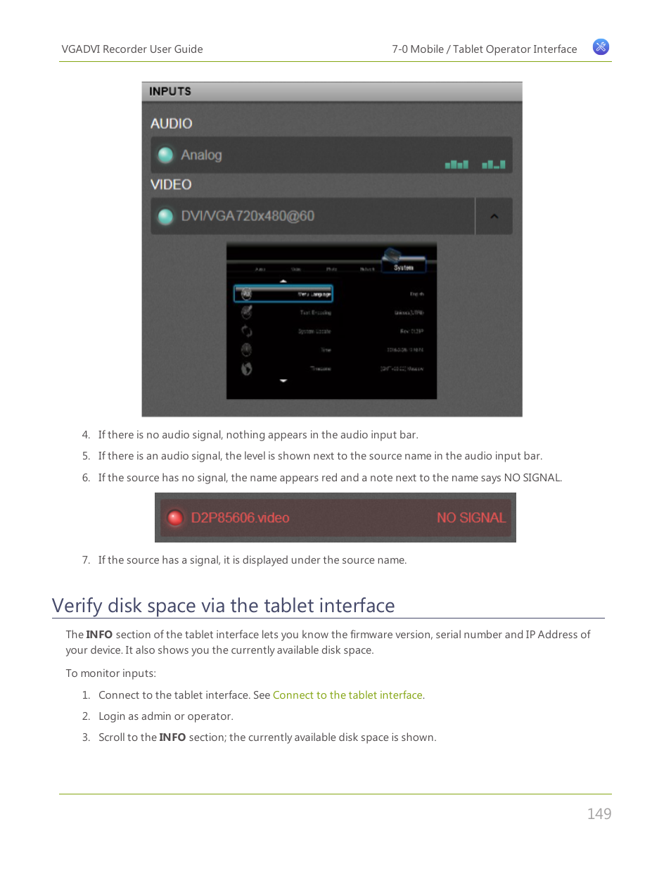 Verify disk space via the tablet interface | Epiphan VGADVI Recorder User Manual | Page 158 / 209
