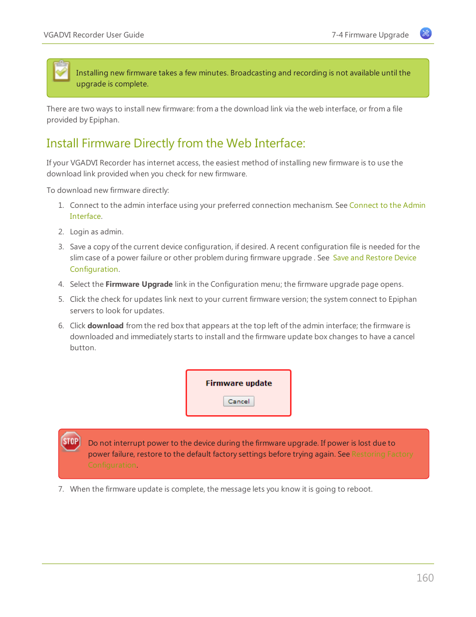 Install firmware directly from the web interface | Epiphan VGADVI Recorder User Manual | Page 169 / 209