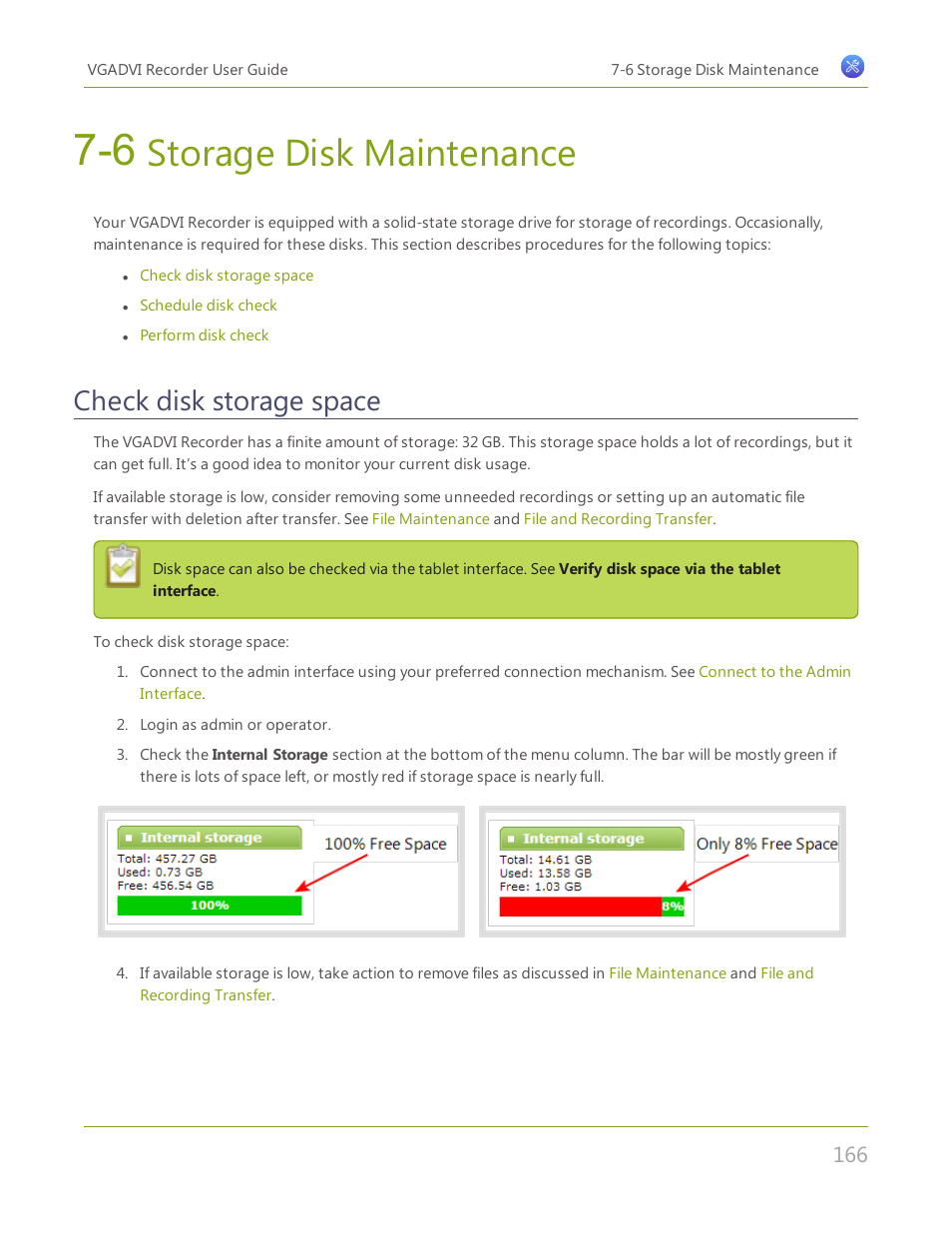 6 storage disk maintenance, Check disk storage space, Storage | Disk maintenance, Storage disk maintenance | Epiphan VGADVI Recorder User Manual | Page 175 / 209