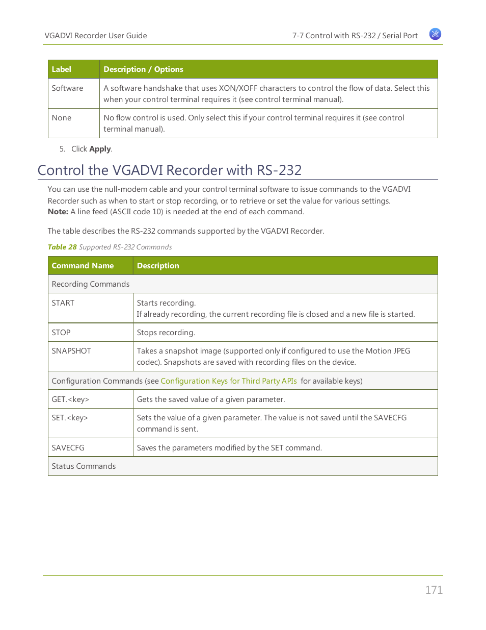 Control the vgadvi recorder with rs-232 | Epiphan VGADVI Recorder User Manual | Page 180 / 209