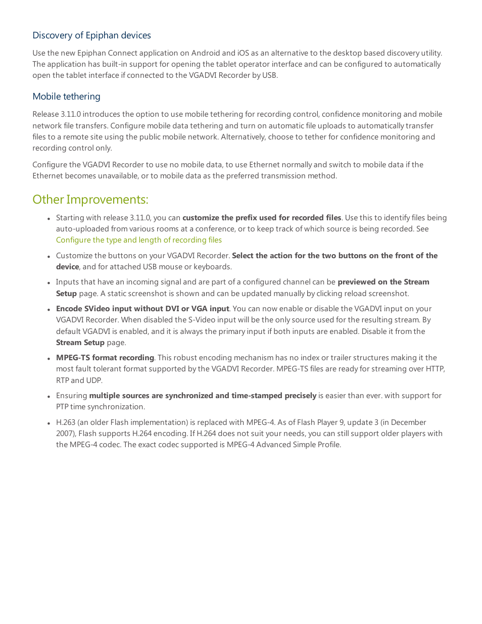 Other improvements, Discovery of epiphan devices, Mobile tethering | Epiphan VGADVI Recorder User Manual | Page 202 / 209