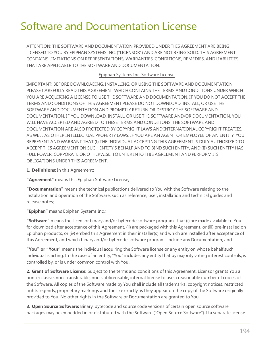 Software and documentation license | Epiphan VGADVI Recorder User Manual | Page 203 / 209