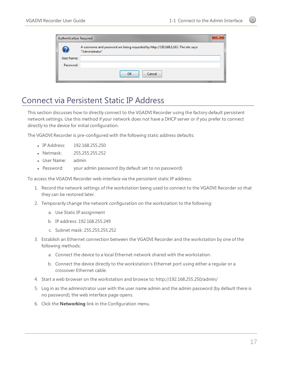 Connect via persistent static ip address | Epiphan VGADVI Recorder User Manual | Page 26 / 209