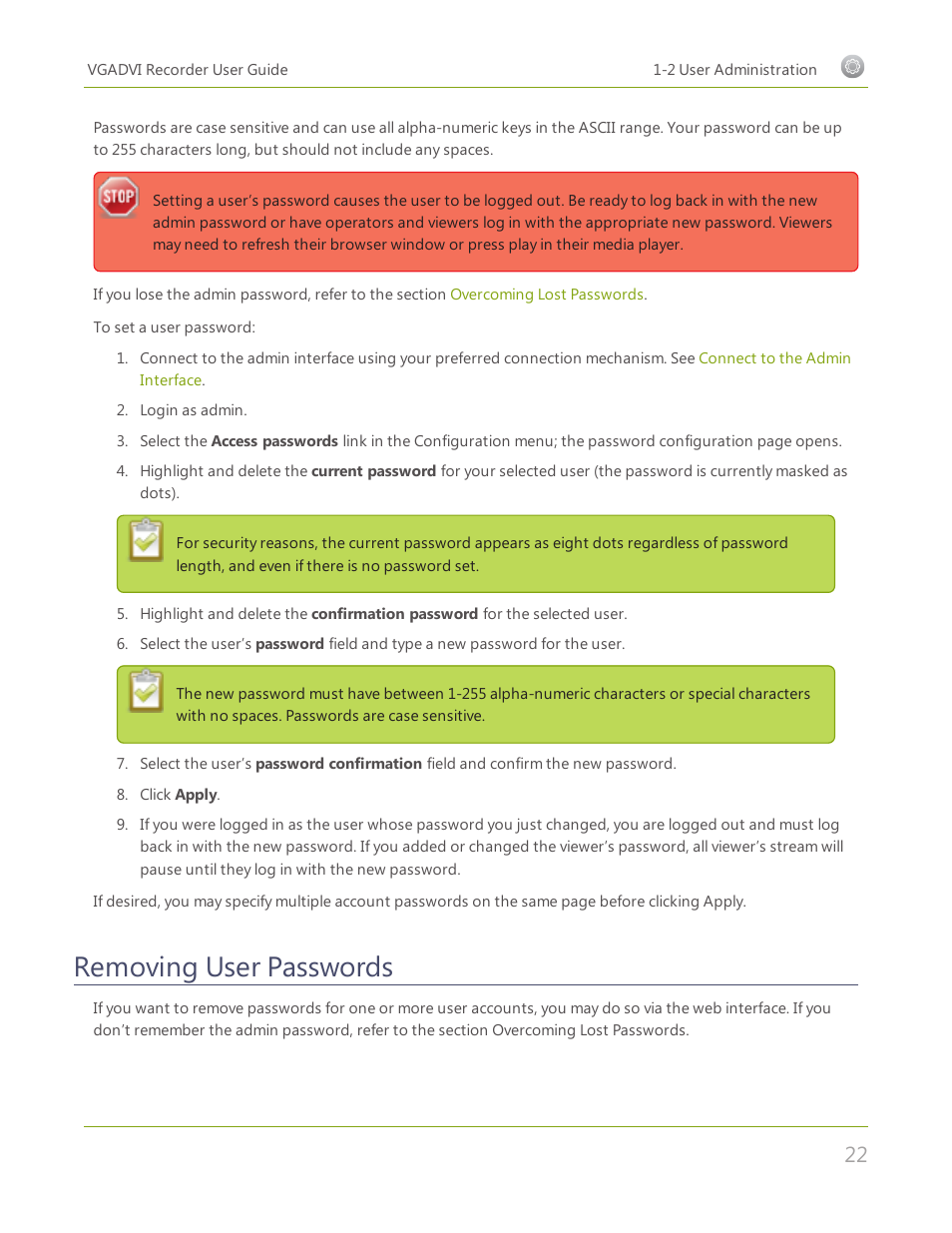 Removing user passwords | Epiphan VGADVI Recorder User Manual | Page 31 / 209