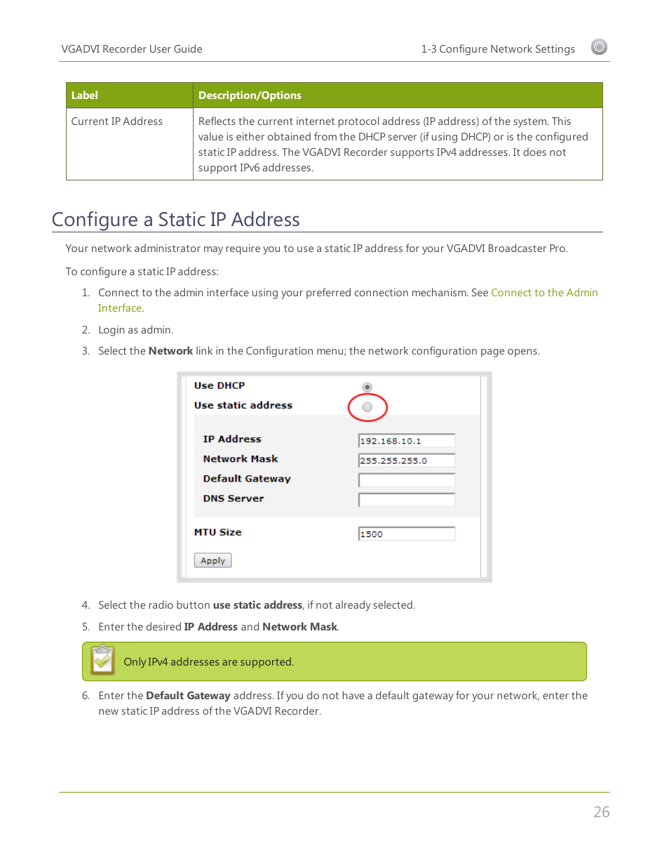 Configure a static ip address | Epiphan VGADVI Recorder User Manual | Page 35 / 209