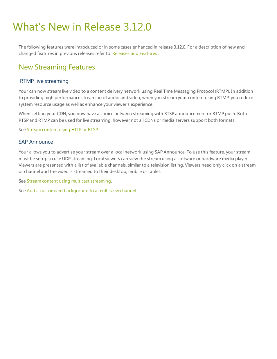 What's new in release 3.12.0, New streaming features | Epiphan VGADVI Recorder User Manual | Page 4 / 209