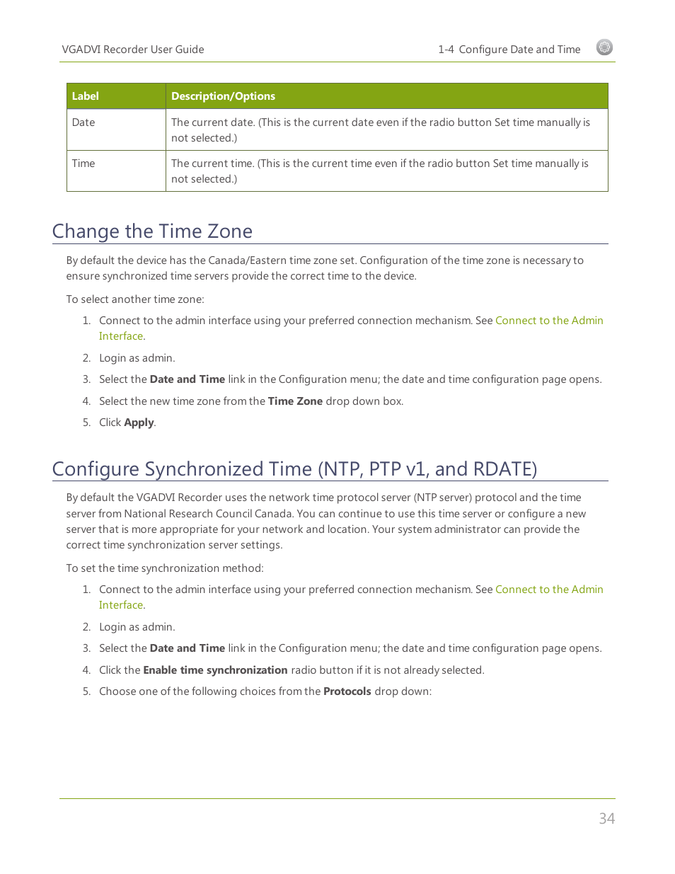 Change the time zone | Epiphan VGADVI Recorder User Manual | Page 43 / 209