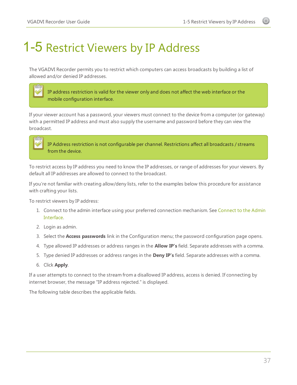 5 restrict viewers by ip address, Restrict viewers by ip address | Epiphan VGADVI Recorder User Manual | Page 46 / 209