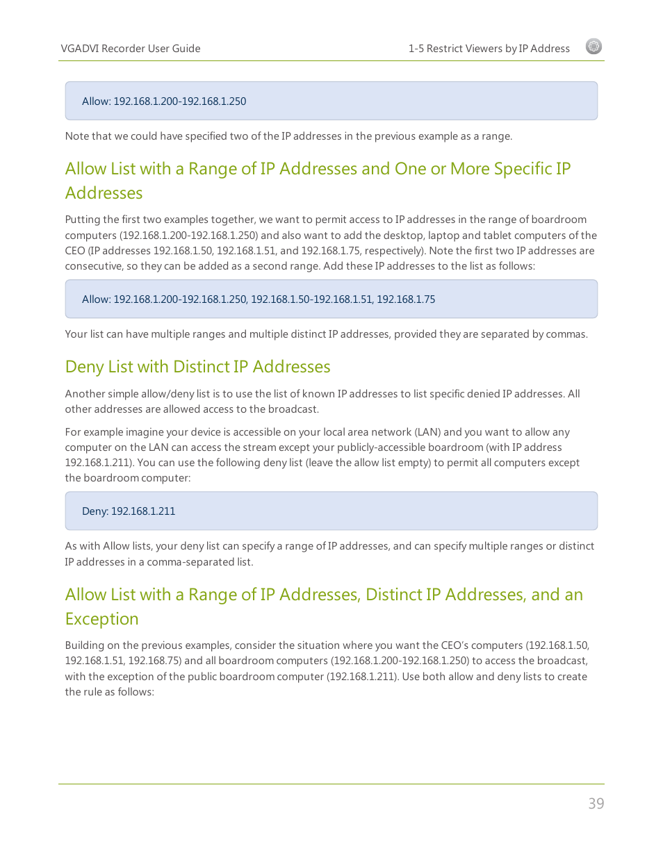 Deny list with distinct ip addresses | Epiphan VGADVI Recorder User Manual | Page 48 / 209