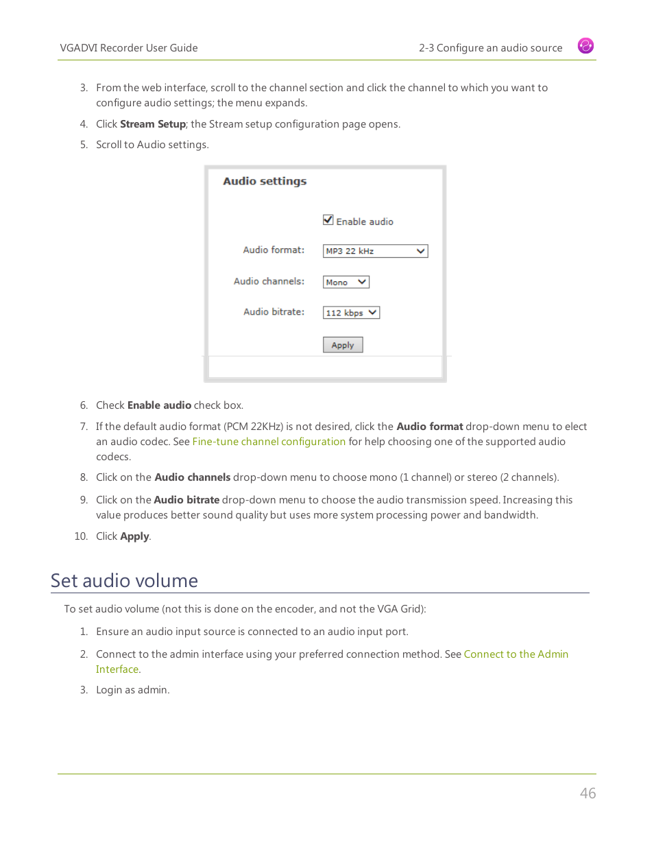 Set audio volume | Epiphan VGADVI Recorder User Manual | Page 55 / 209