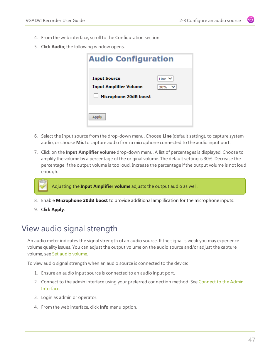 View audio signal strength | Epiphan VGADVI Recorder User Manual | Page 56 / 209