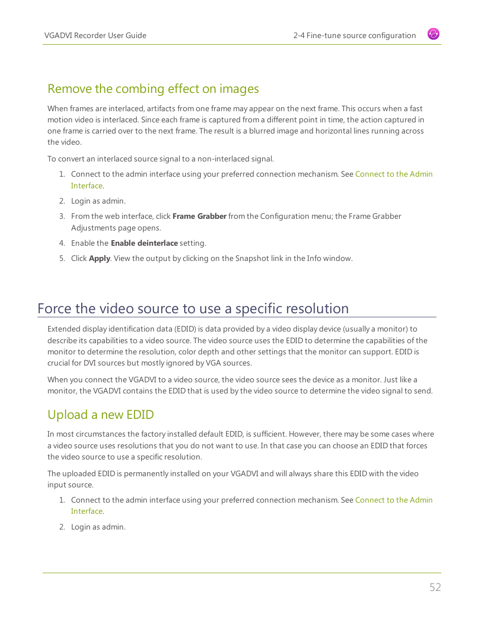 Remove the combing effect on images, Upload a new edid | Epiphan VGADVI Recorder User Manual | Page 61 / 209