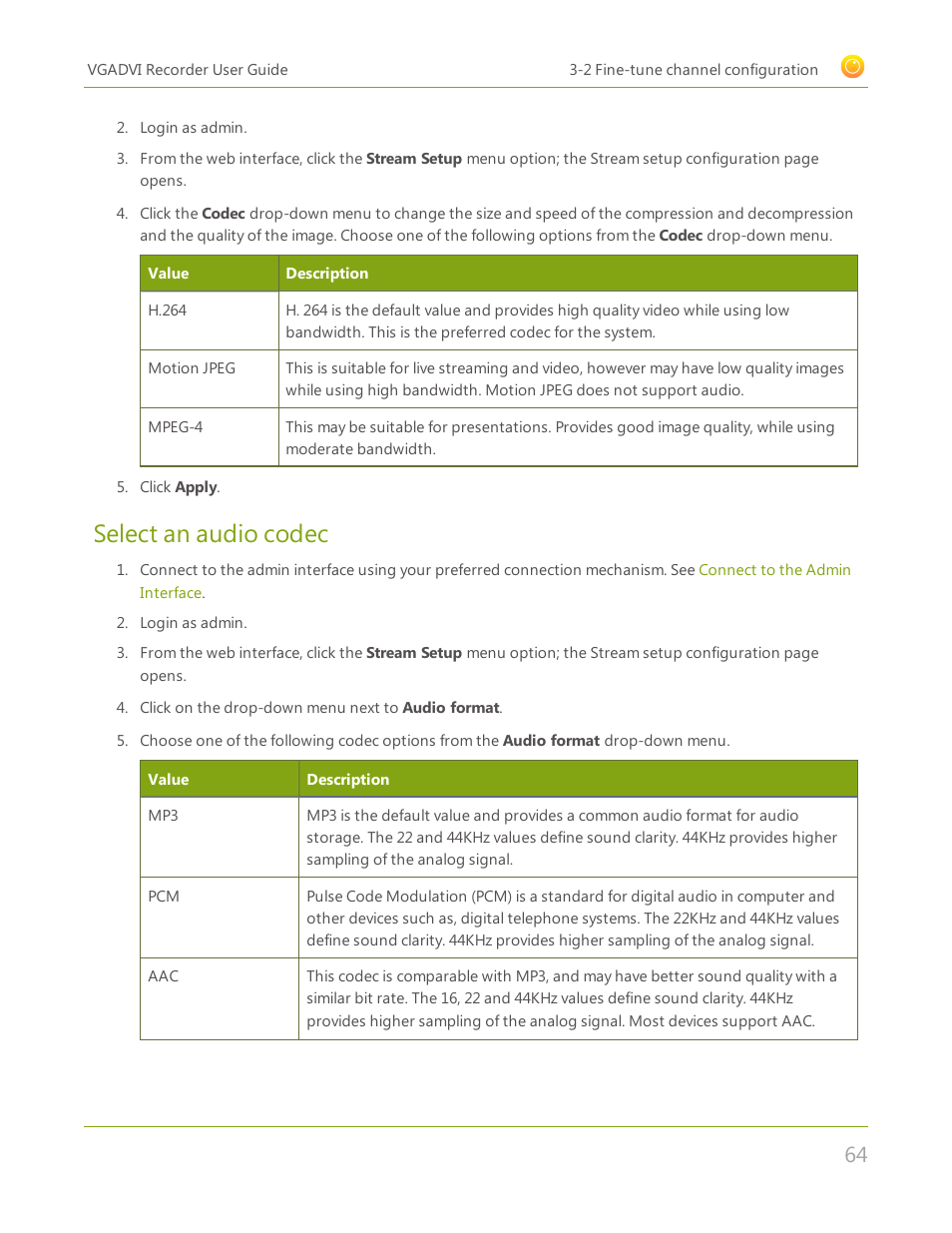 Select an audio codec | Epiphan VGADVI Recorder User Manual | Page 73 / 209