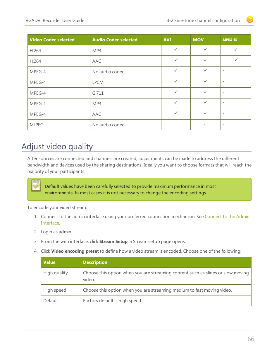 Adjust video quality | Epiphan VGADVI Recorder User Manual | Page 75 / 209