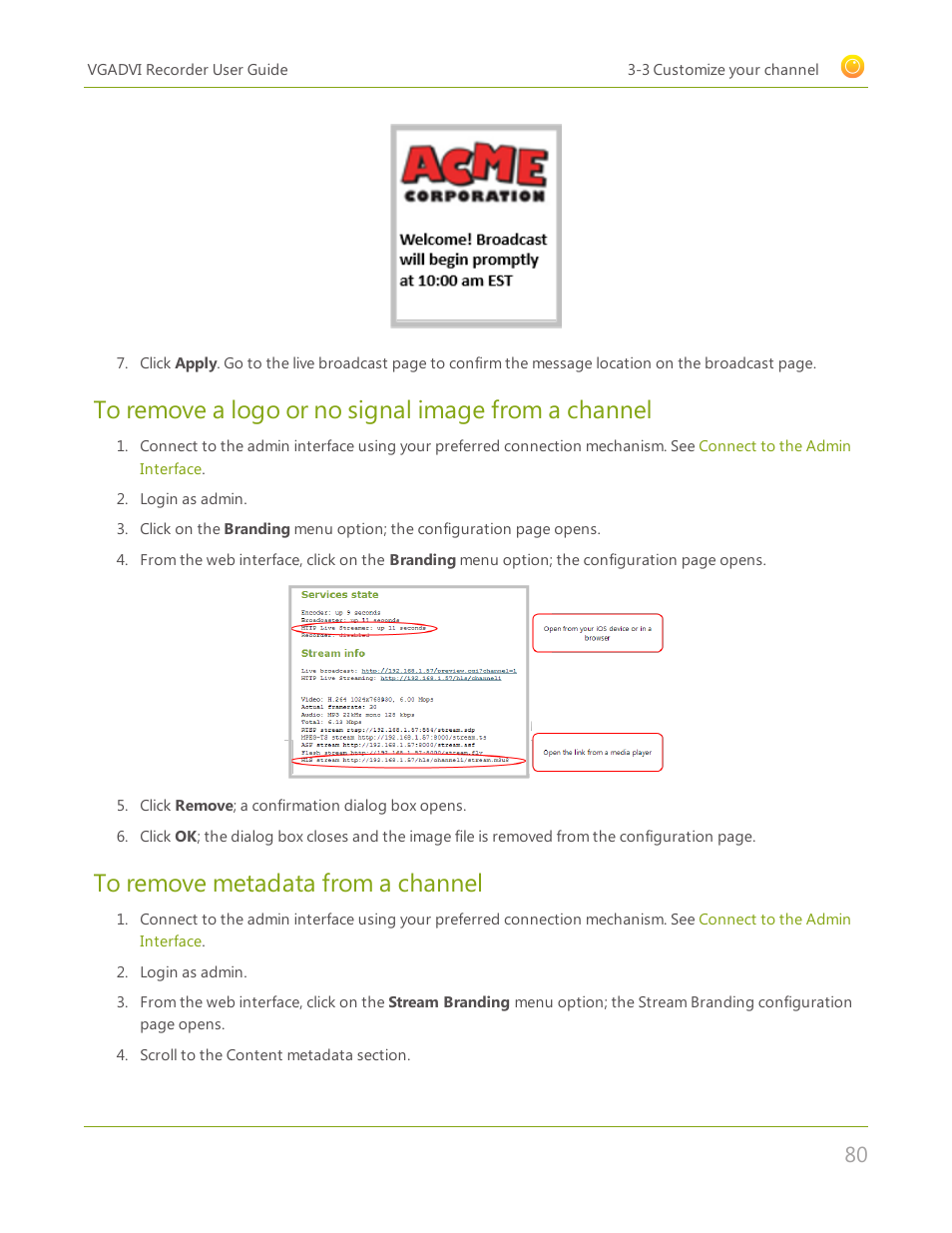 To remove a logo or no signal image from a channel, To remove metadata from a channel | Epiphan VGADVI Recorder User Manual | Page 89 / 209