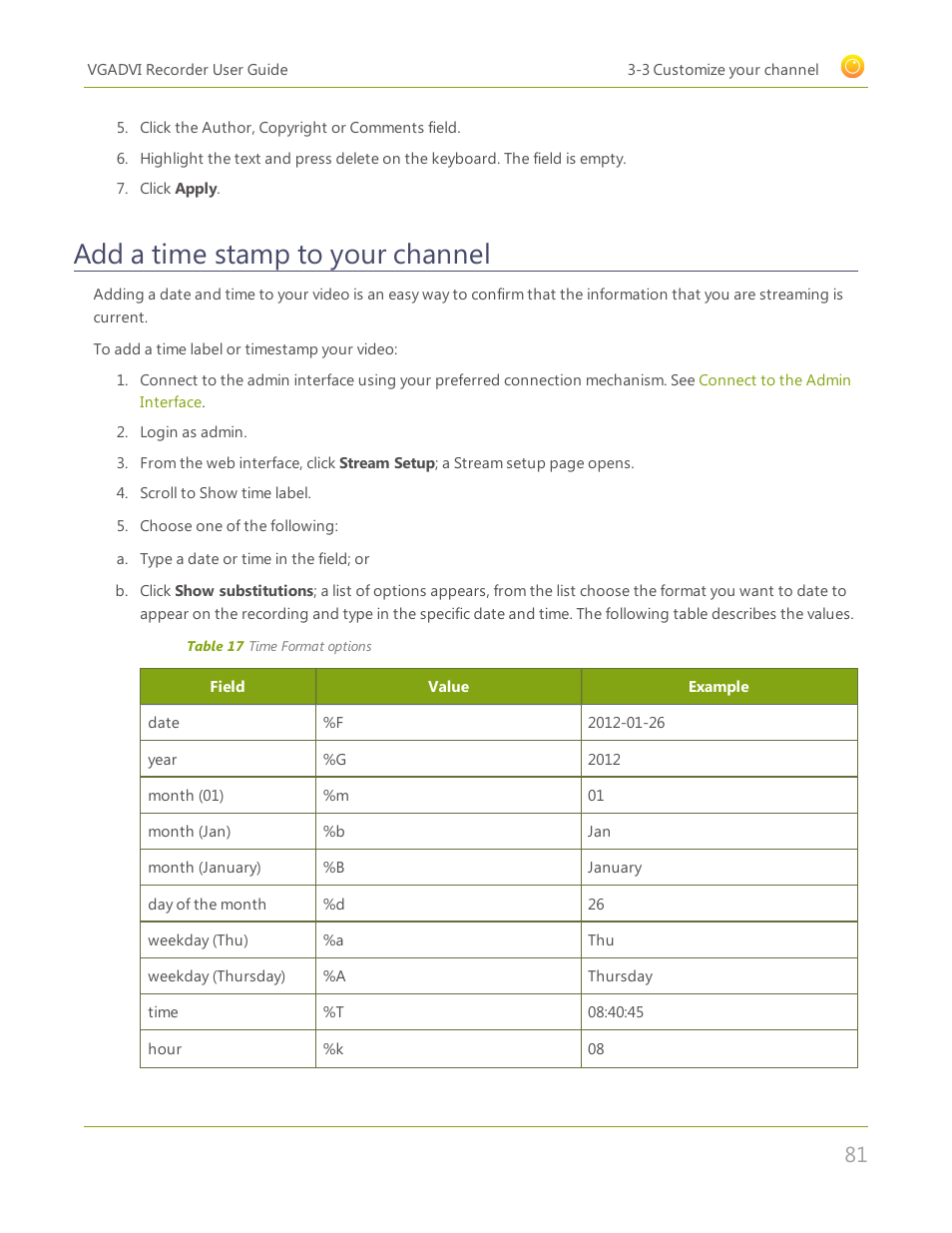 Add a time stamp to your channel | Epiphan VGADVI Recorder User Manual | Page 90 / 209