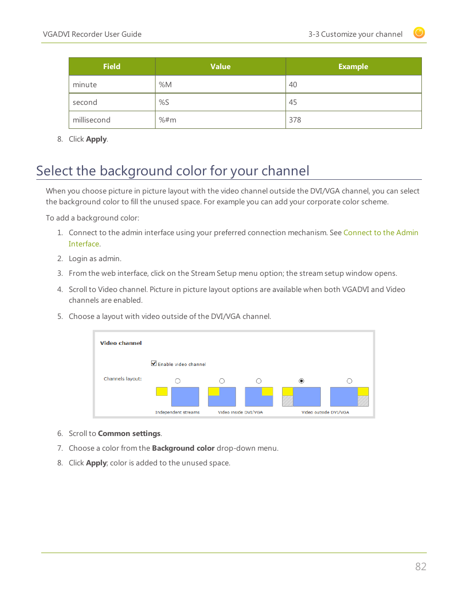 Select the background color for your channel, Select the background, Color for your channel | Epiphan VGADVI Recorder User Manual | Page 91 / 209