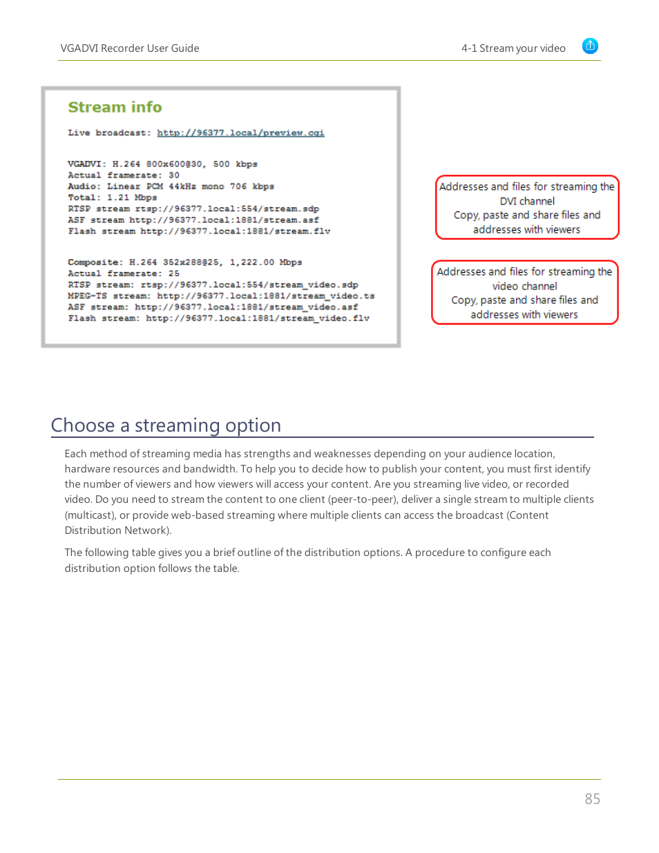 Choose a streaming option | Epiphan VGADVI Recorder User Manual | Page 94 / 209