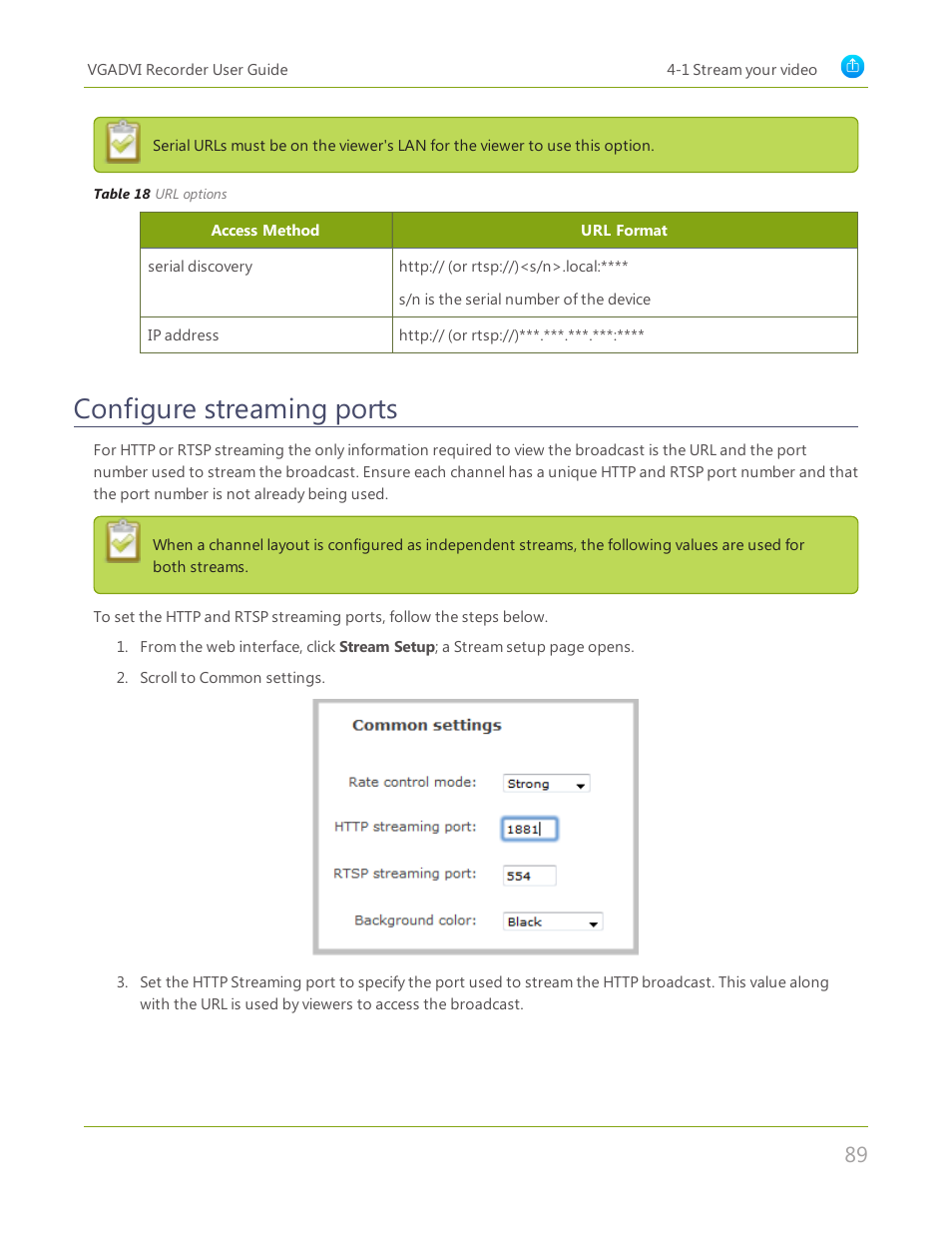 Configure streaming ports | Epiphan VGADVI Recorder User Manual | Page 98 / 209