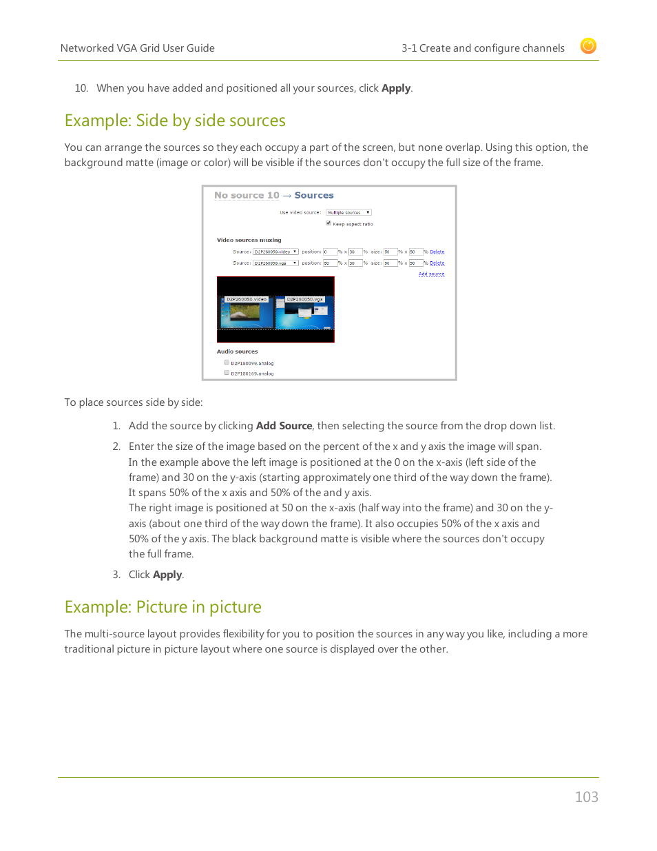 Example: side by side sources, Example: picture in picture | Epiphan Networked VGA Grid User Manual | Page 115 / 306