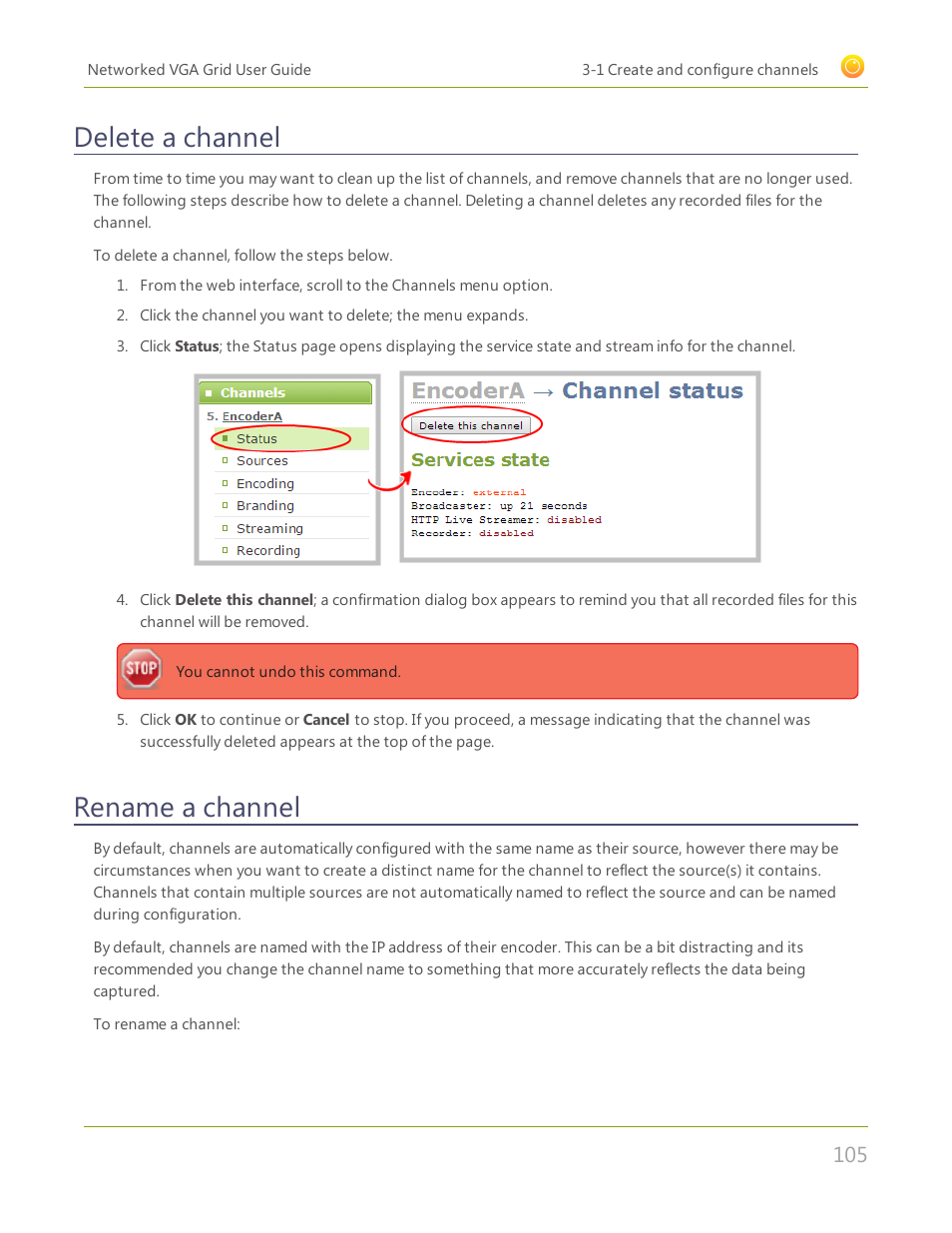 Delete a channel, Rename a channel | Epiphan Networked VGA Grid User Manual | Page 117 / 306