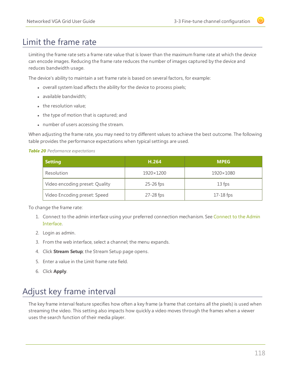 Limit the frame rate, Adjust key frame interval | Epiphan Networked VGA Grid User Manual | Page 130 / 306