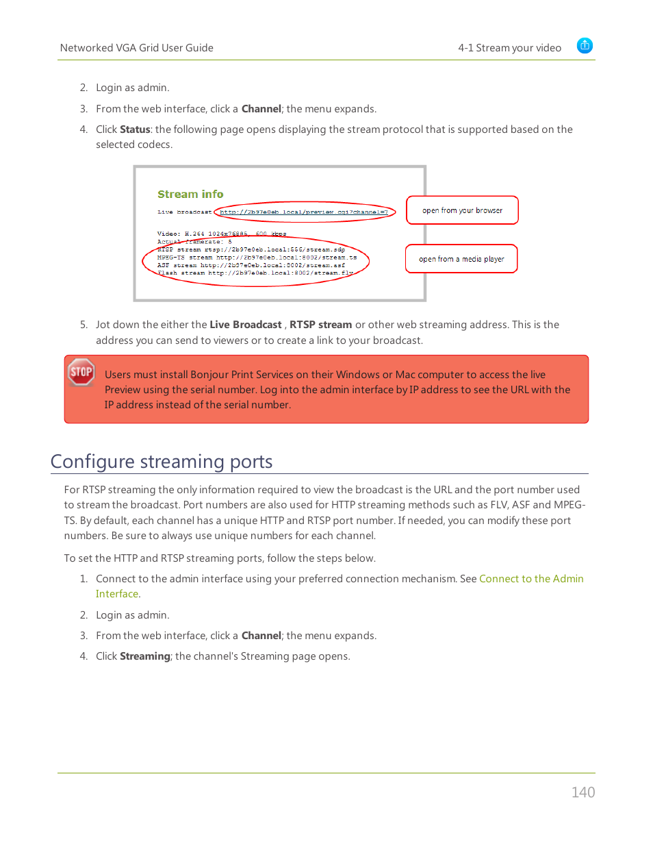 Configure streaming ports | Epiphan Networked VGA Grid User Manual | Page 152 / 306