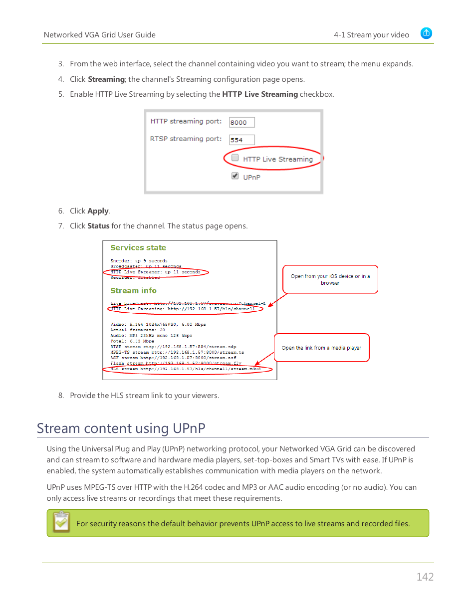 Stream content using upnp | Epiphan Networked VGA Grid User Manual | Page 154 / 306