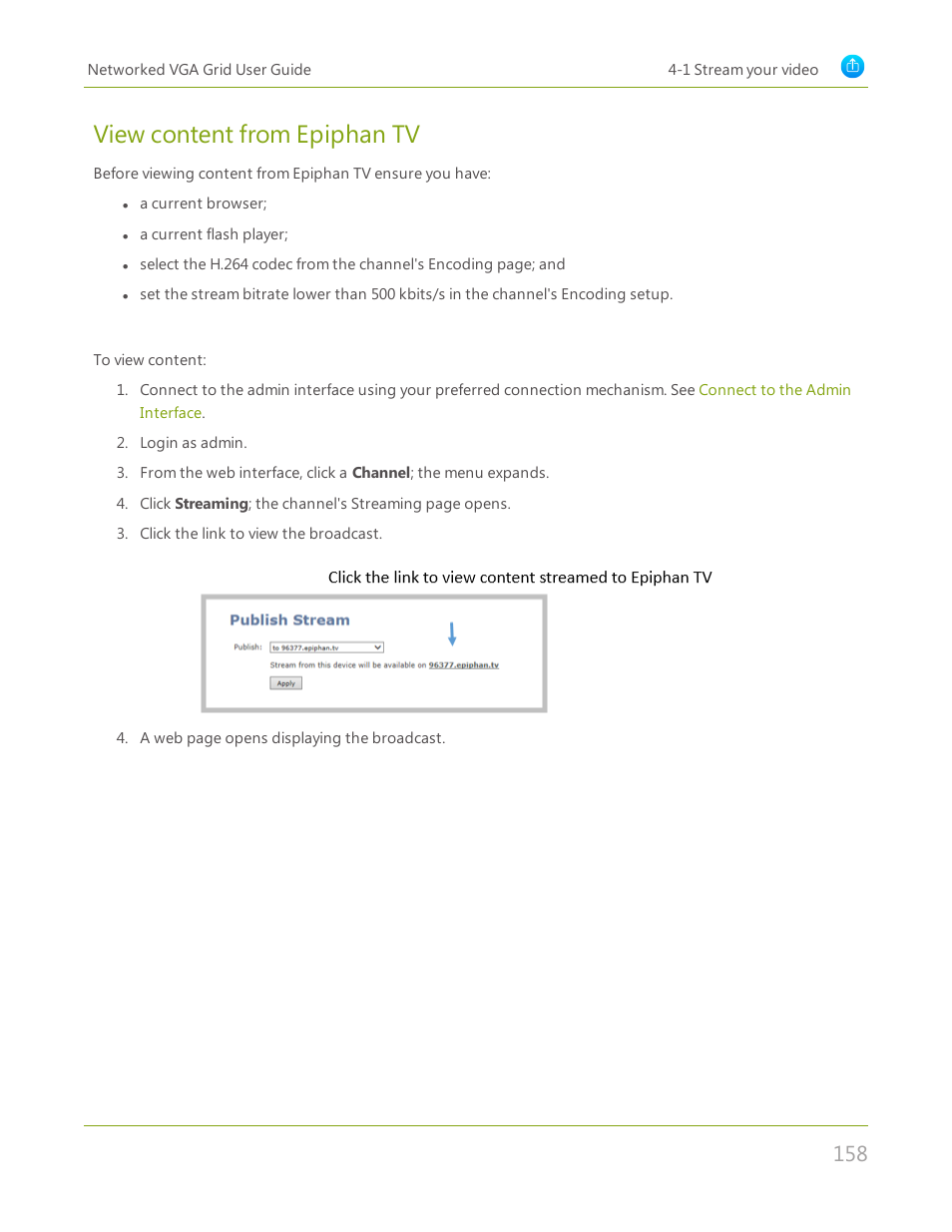 View content from epiphan tv | Epiphan Networked VGA Grid User Manual | Page 170 / 306