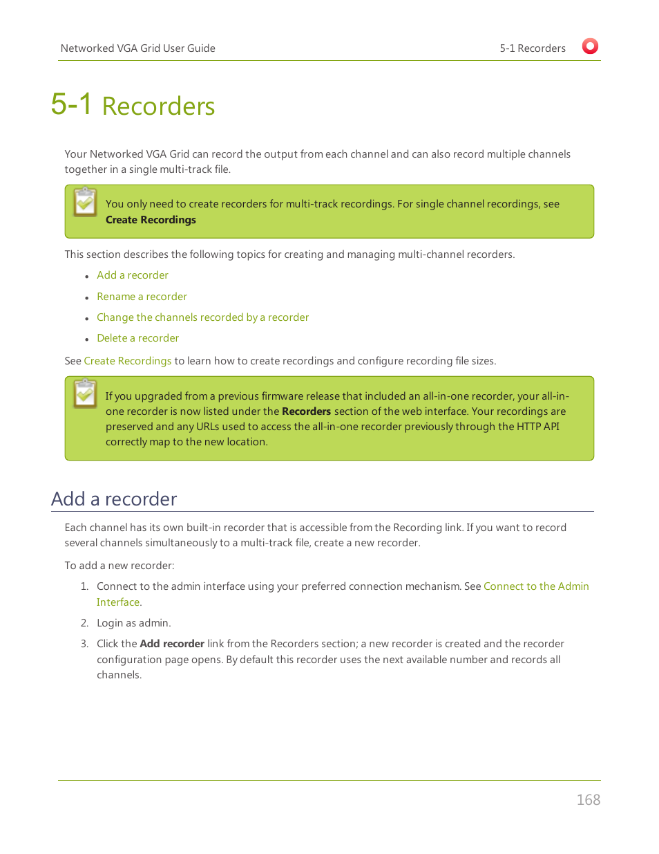 1 recorders, Add a recorder, Recorders | Epiphan Networked VGA Grid User Manual | Page 180 / 306