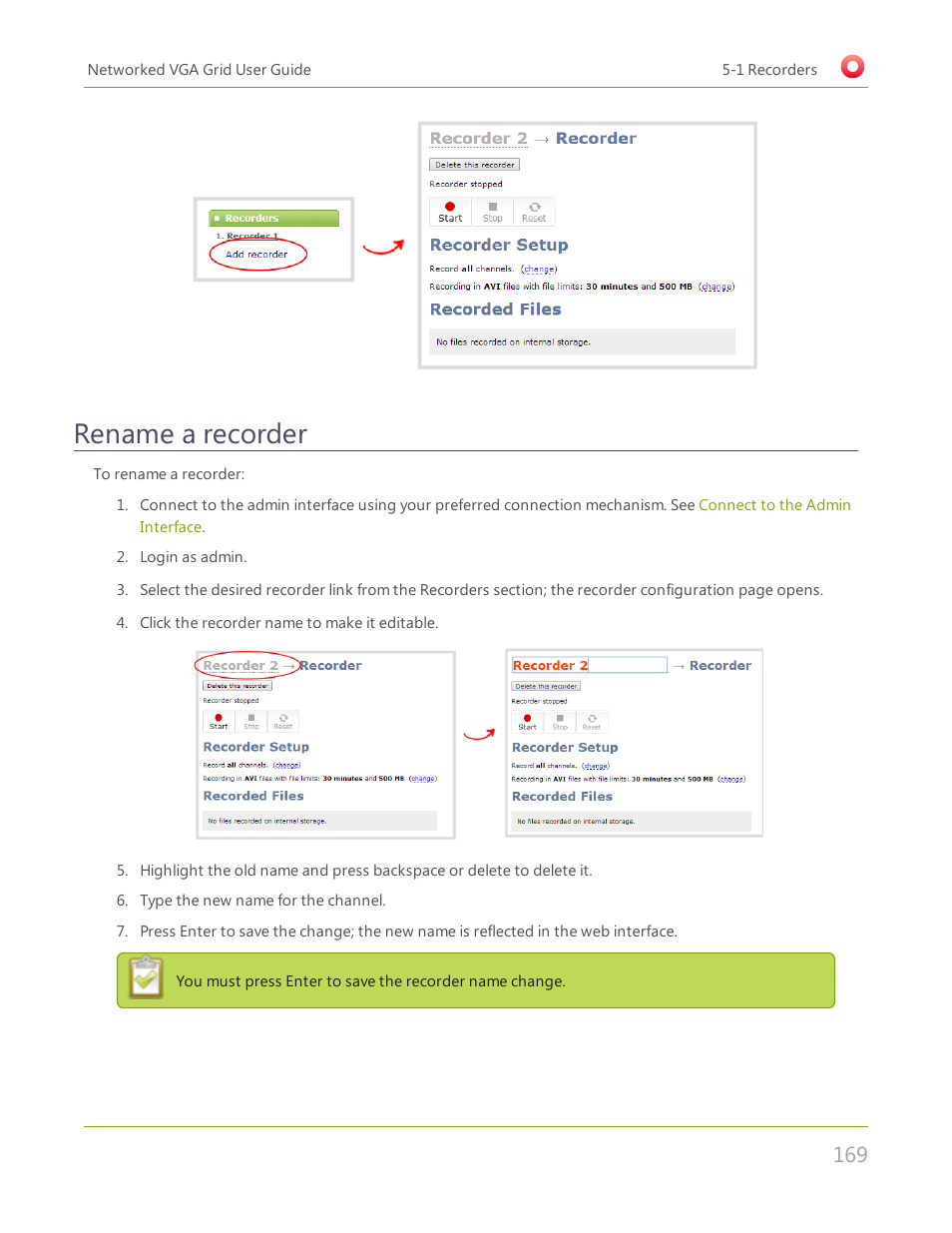 Rename a recorder | Epiphan Networked VGA Grid User Manual | Page 181 / 306