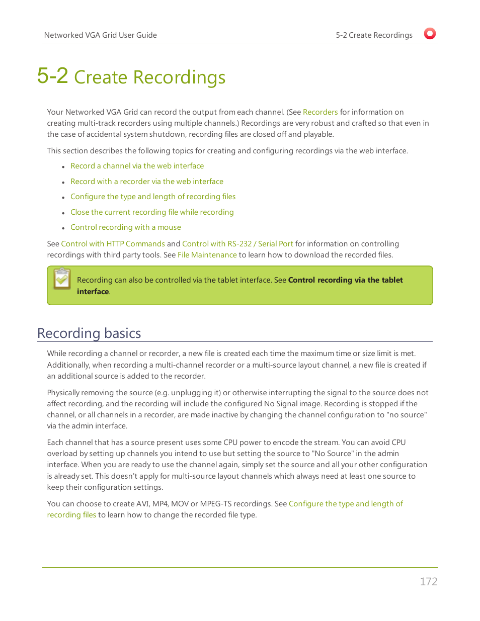 2 create recordings, Recording basics, Create recordings | Epiphan Networked VGA Grid User Manual | Page 184 / 306