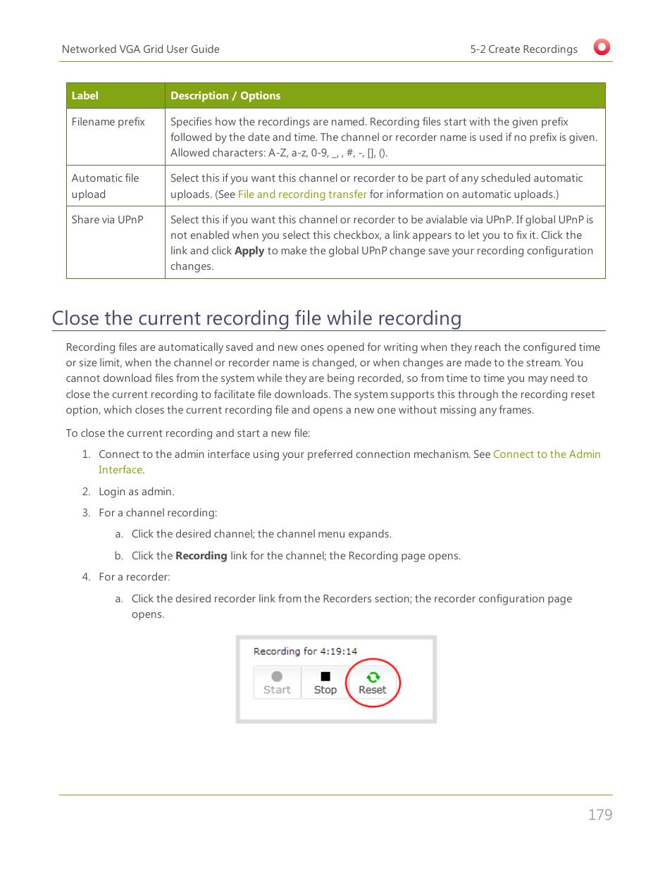 Close the current recording file while recording | Epiphan Networked VGA Grid User Manual | Page 191 / 306