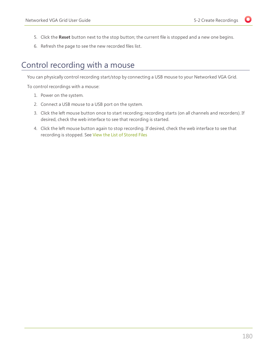 Control recording with a mouse | Epiphan Networked VGA Grid User Manual | Page 192 / 306