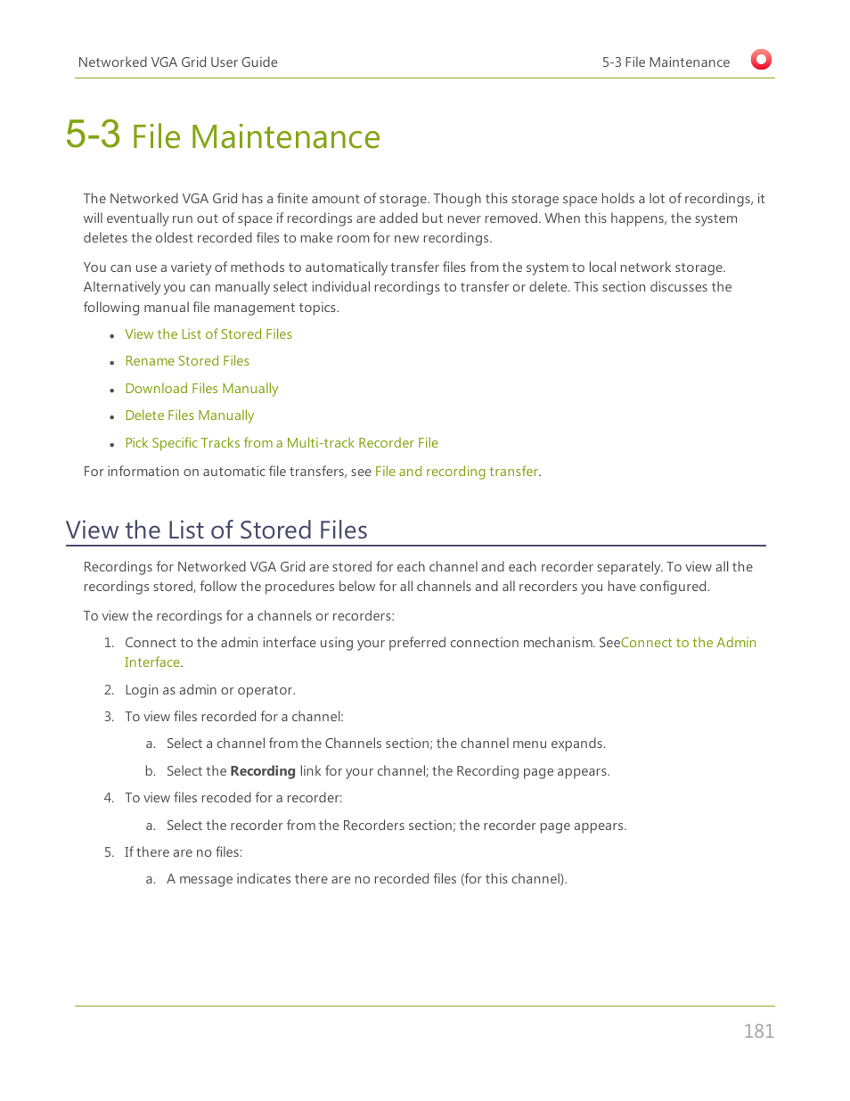 3 file maintenance, View the list of stored files, File maintenance | Epiphan Networked VGA Grid User Manual | Page 193 / 306