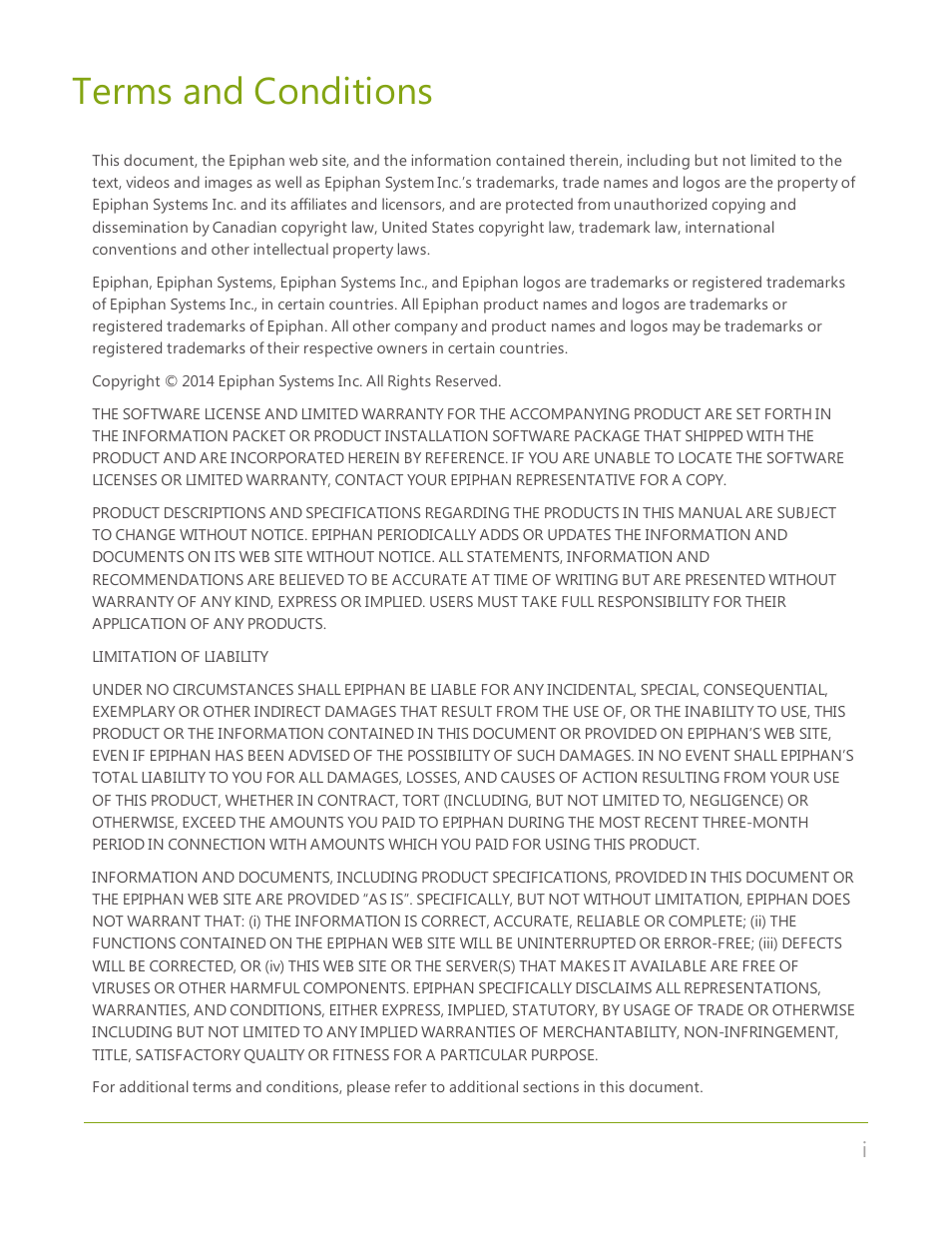 Terms and conditions | Epiphan Networked VGA Grid User Manual | Page 2 / 306