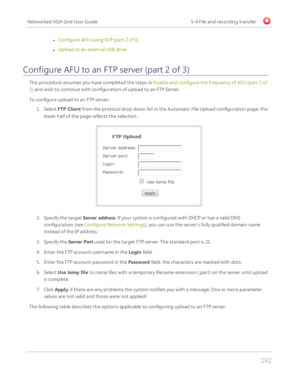 Configure afu to an ftp server (part 2 of 3) | Epiphan Networked VGA Grid User Manual | Page 204 / 306