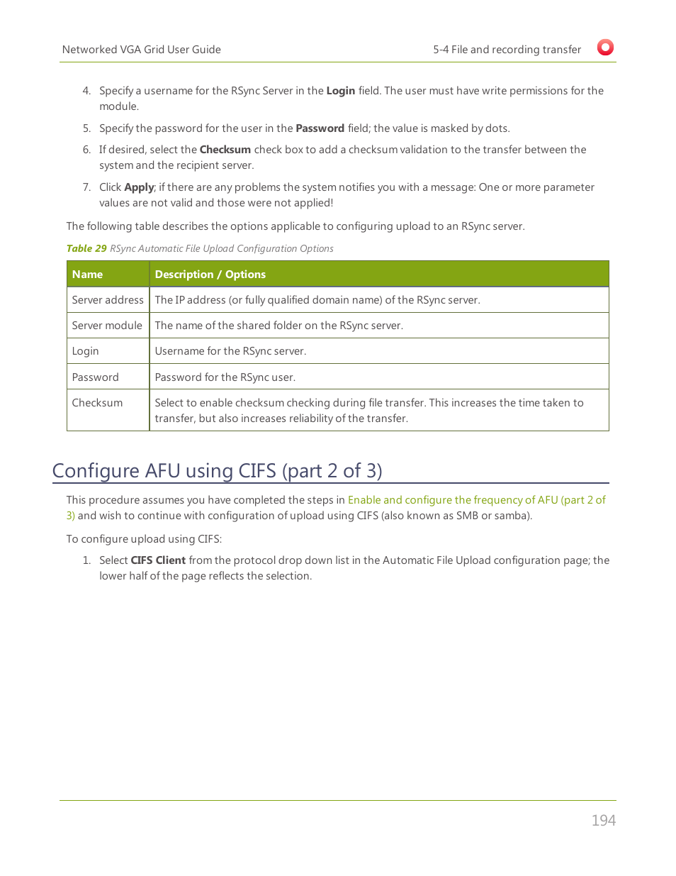 Configure afu using cifs (part 2 of 3) | Epiphan Networked VGA Grid User Manual | Page 206 / 306