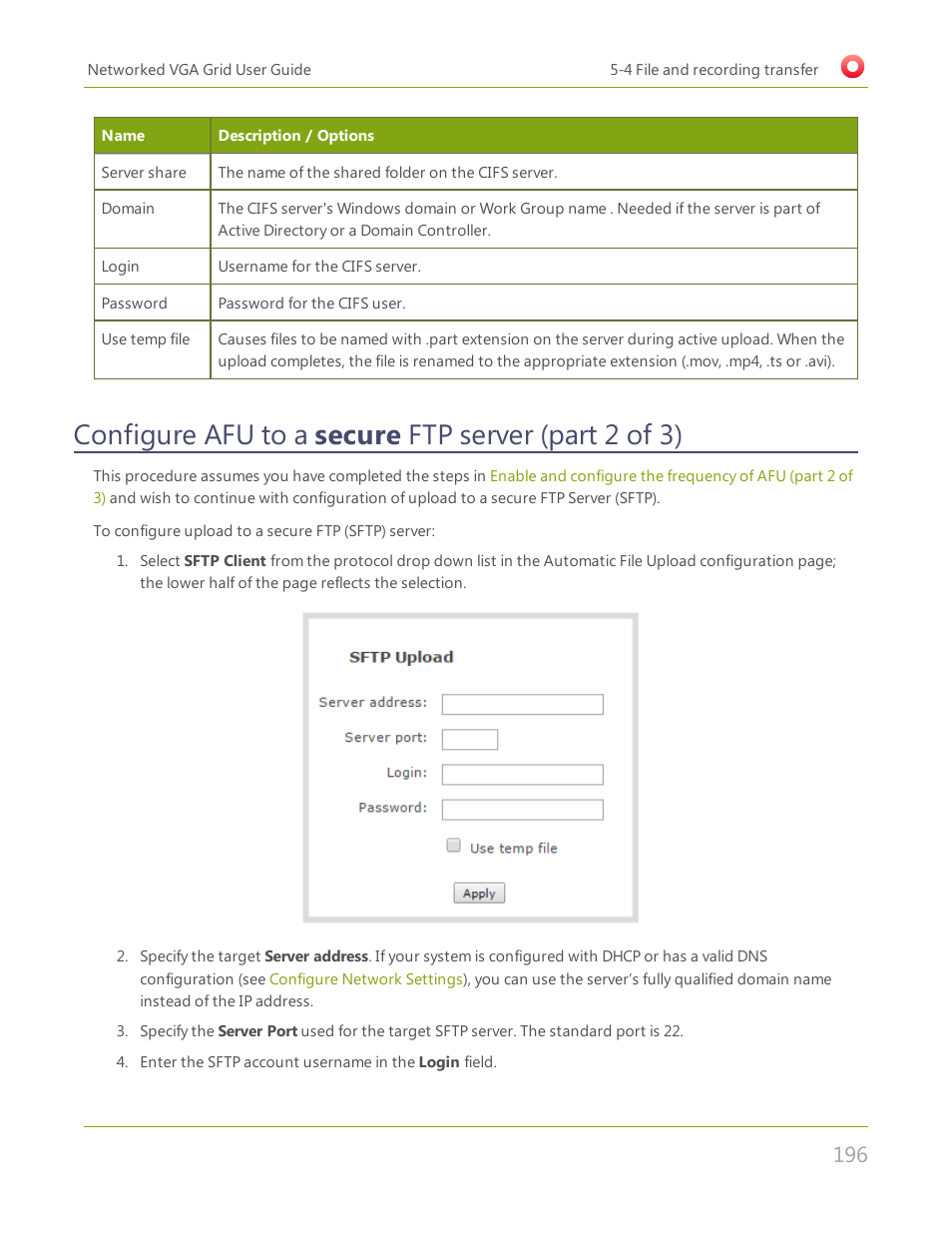 Configure afu to a secure ftp server (part 2 of 3) | Epiphan Networked VGA Grid User Manual | Page 208 / 306