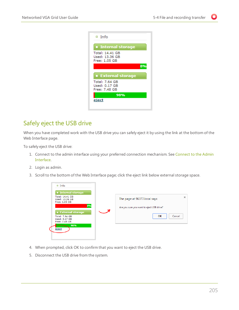 Safely eject the usb drive | Epiphan Networked VGA Grid User Manual | Page 217 / 306