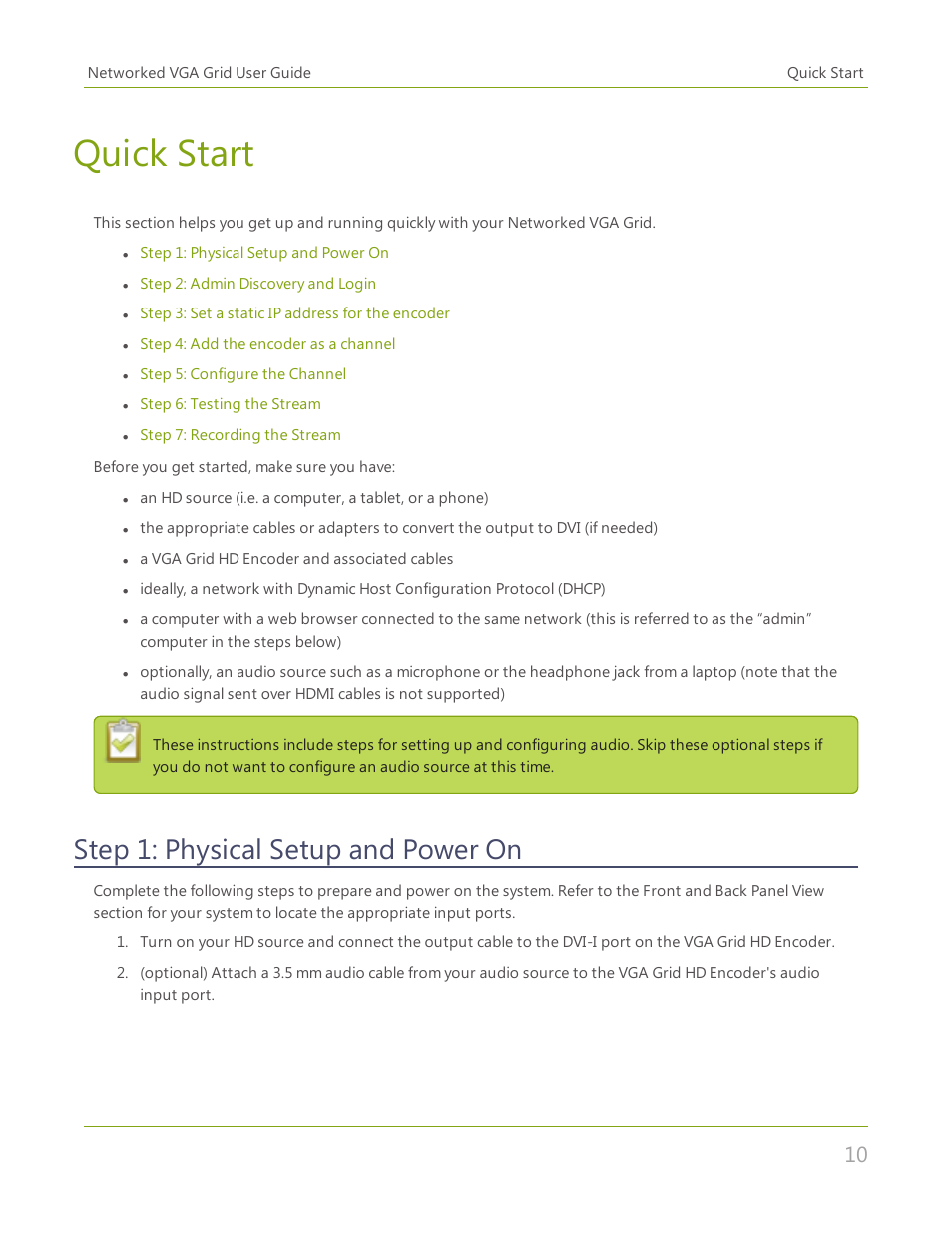 Quick start, Step 1: physical setup and power on | Epiphan Networked VGA Grid User Manual | Page 22 / 306