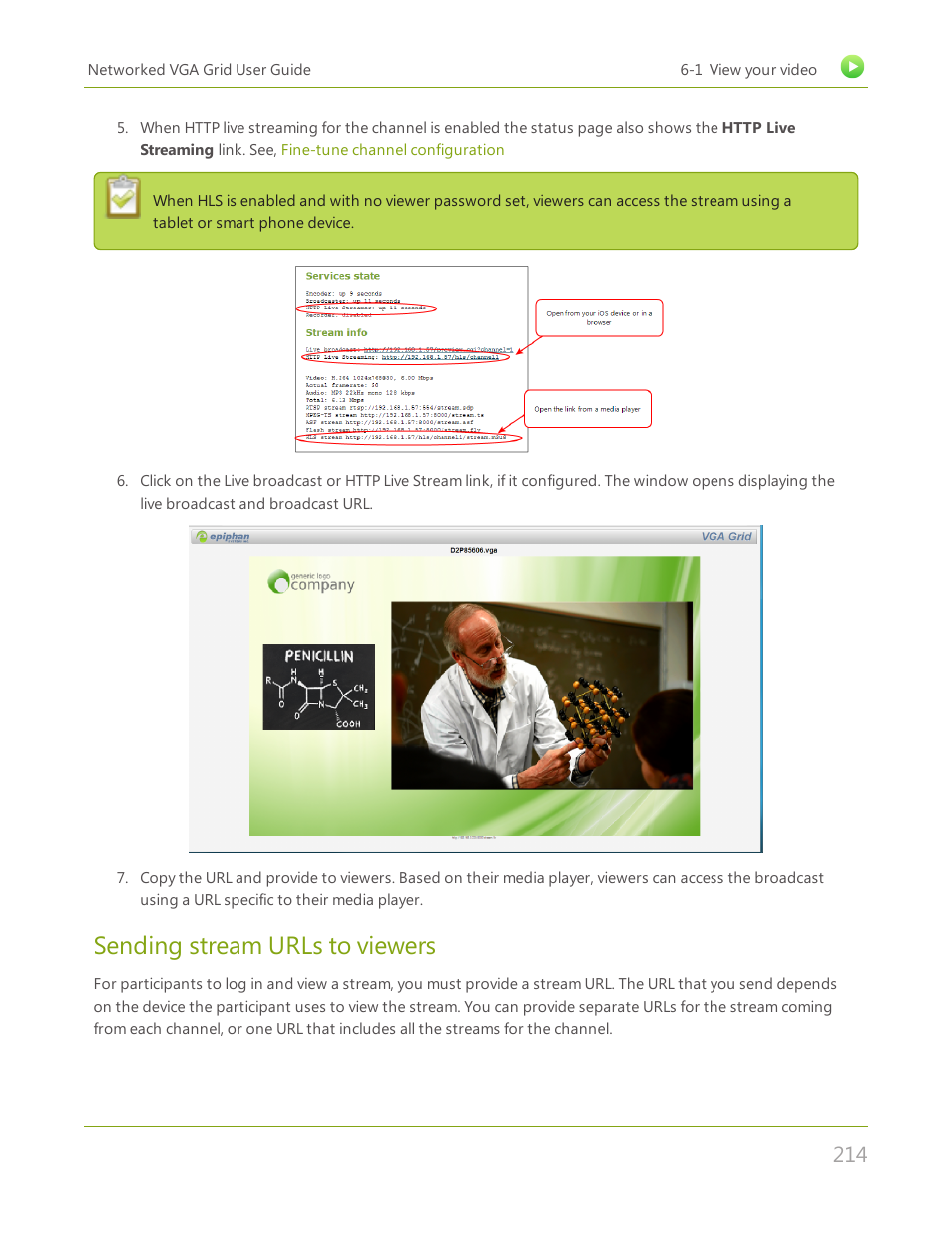 Sending stream urls to viewers | Epiphan Networked VGA Grid User Manual | Page 226 / 306